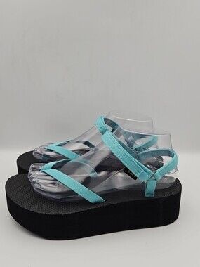Teva Aqua Blue Strapped Platform Sandals - Black Platform